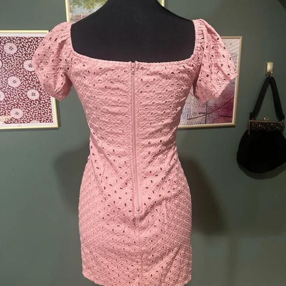 SOLD Pink Ruched Bodycon Mini Dress with Sweetheart Neckline - Picture 3 of 5